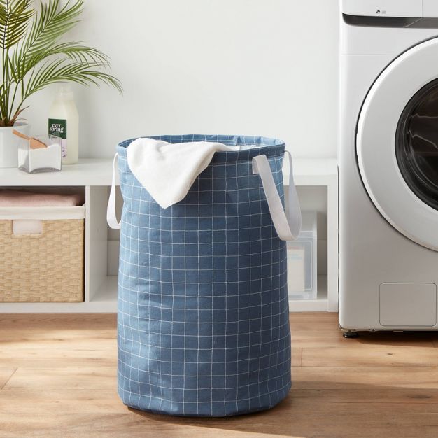 Scrunchable Round Laundry Hamper Blue Stitch Grid - Brightroom™ | Target