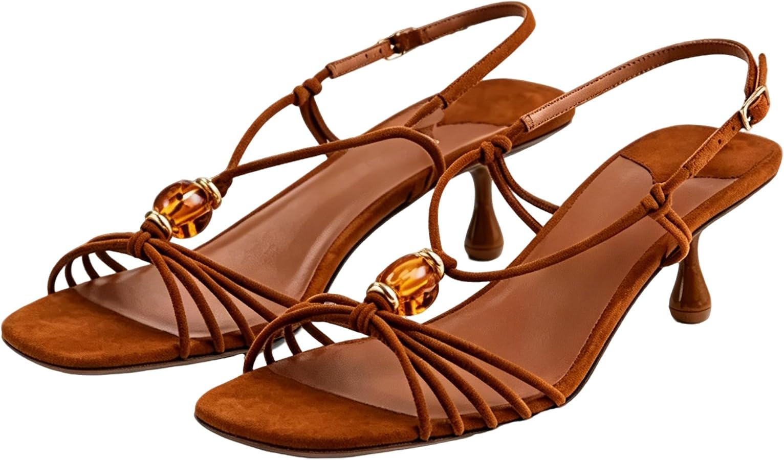 keleimusi Women's Beaded Kitten Heels Sandals Open Toe Suede Slingback Heeled Sandals With Buckle... | Amazon (US)