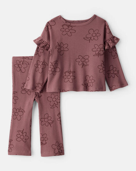 Baby Girl 2-Piece Floral Cotton Long-Sleeve Tee & Pant Set - Pink | Carter's Inc