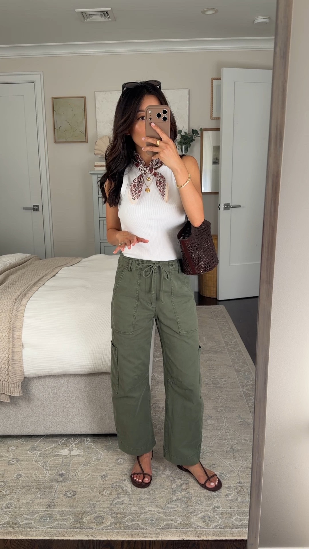 Got code JEAN15 for the pants! Sizing info below • Pistola 24 petite loose at my waist but can tighten with drawstring. I did try a size down and preferred this size. 

• Madewell rib tank XXS, very soft nice thickness  ￼  
• Reformation sandals 5.5
• Madewell bag, scarf

Easy mom outfit, casual pants, back to school looks, petite friendly

#LTKPetite #LTKootd #LTKmomlife