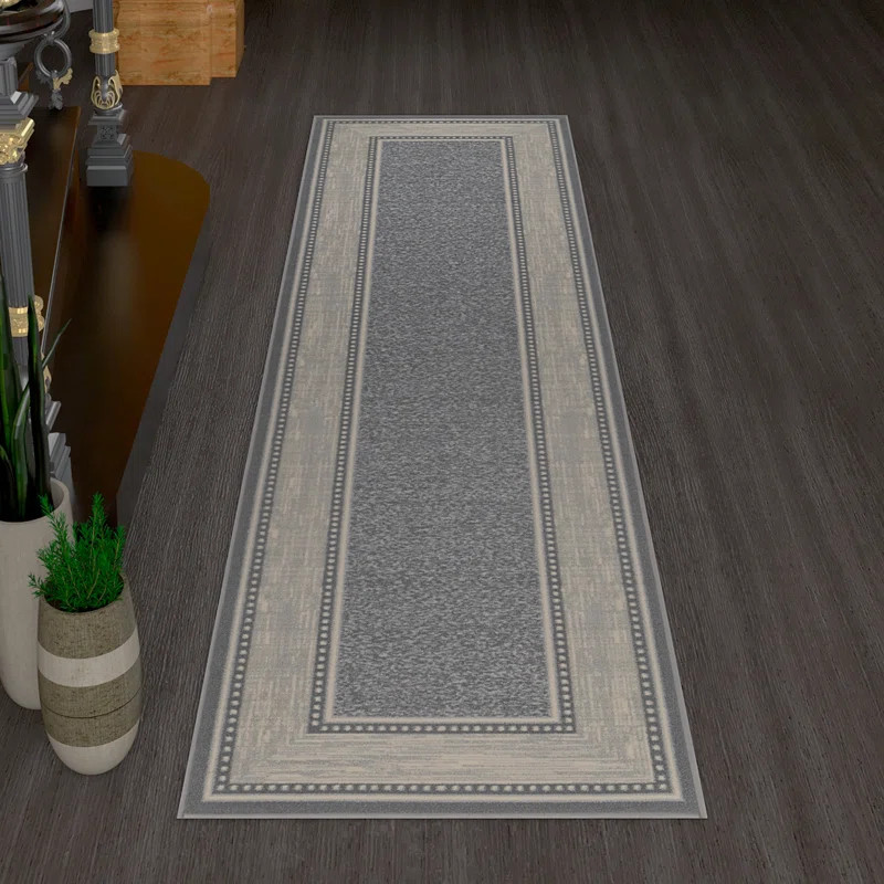 Machine Washable Non-Slip Bordered Gray Area Rug For Living Room, Hallway, Entryway Rug | Wayfair North America