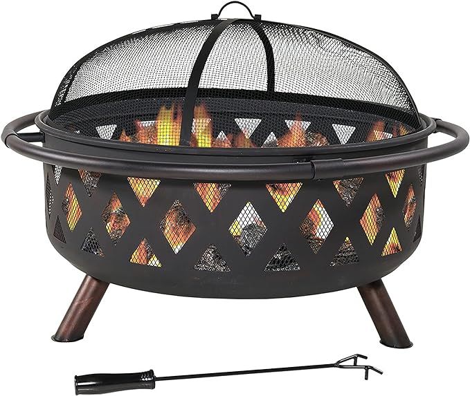 Sunnydaze Black Crossweave Steel Wood-Burning Outdoor Fire Pit - Includes Spark Screen, Poker and... | Amazon (US)
