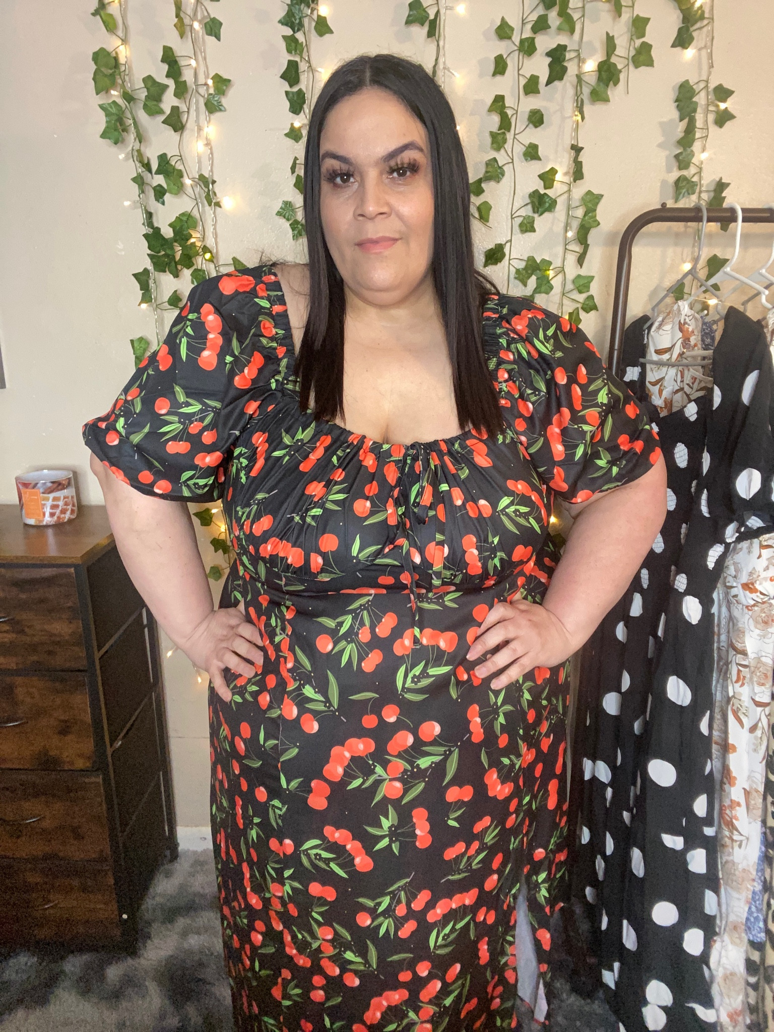 Loving this cherry print dress from Cider Curve! Such a cute dress and true to size. I’m wearing a 4x. #plussizedress #summerdress #cider

#LTKPlusSize