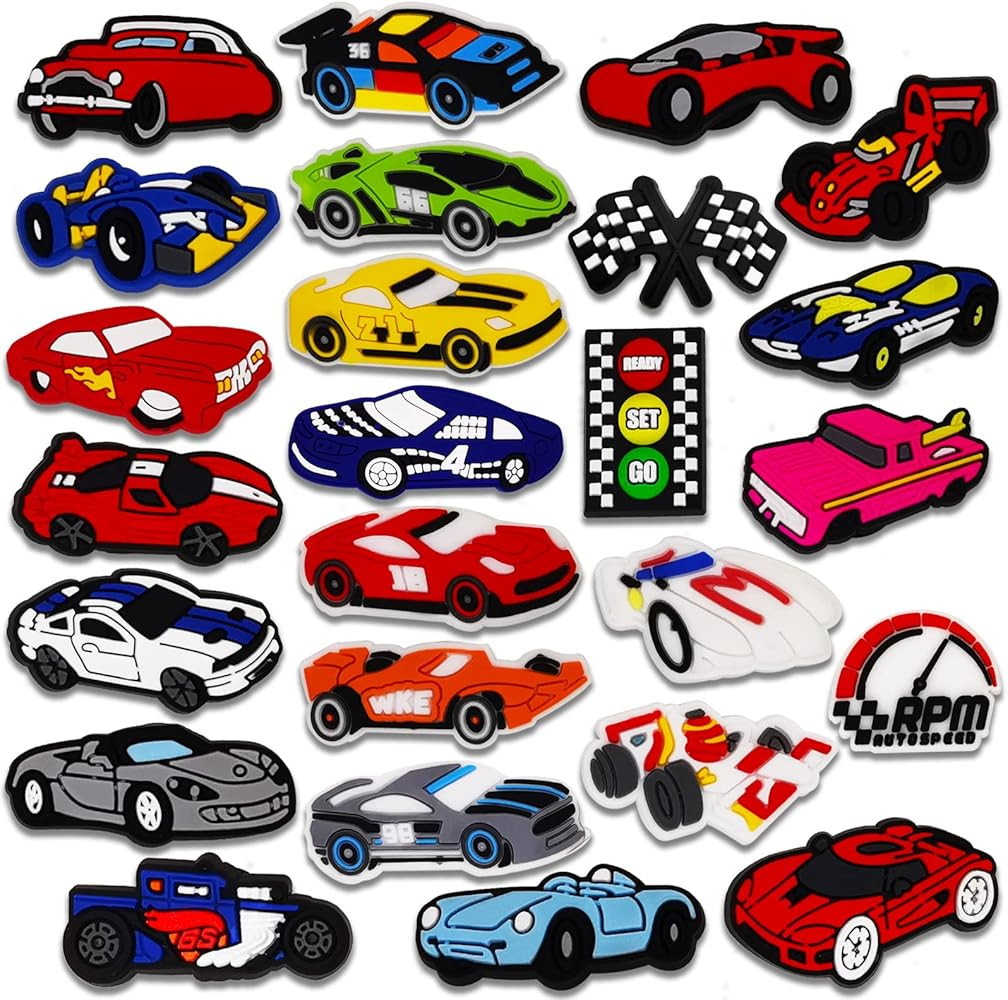 25PCS Racing Car Shoe Charms for Croc Bubble Slides Clogs Sandals, Speeding Car Shoe Accessories ... | Amazon (US)