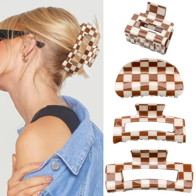 Checkered Hair Clips for Thick Thin Hair 4Pcs Large Medium Small Claw Clips Strong Hold Non Slip ... | Amazon (US)