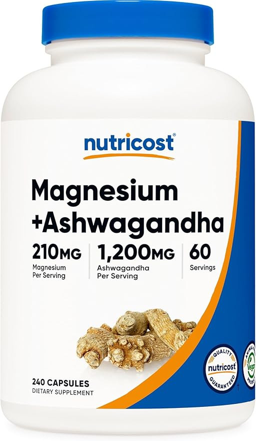 Nutricost Magnesium + Ashwagandha Supplement (1410mg) 240 Capsules - 210mg of Magnesium, 1,200mg ... | Amazon (US)