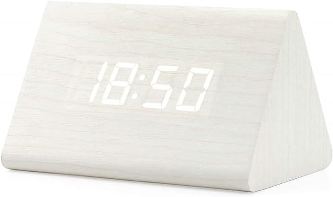 GEARONIC Digital Alarm Clock Wooden Alarm Clock Wood Modern Triangle Alarm Digital Desk Clock, Di... | Amazon (US)