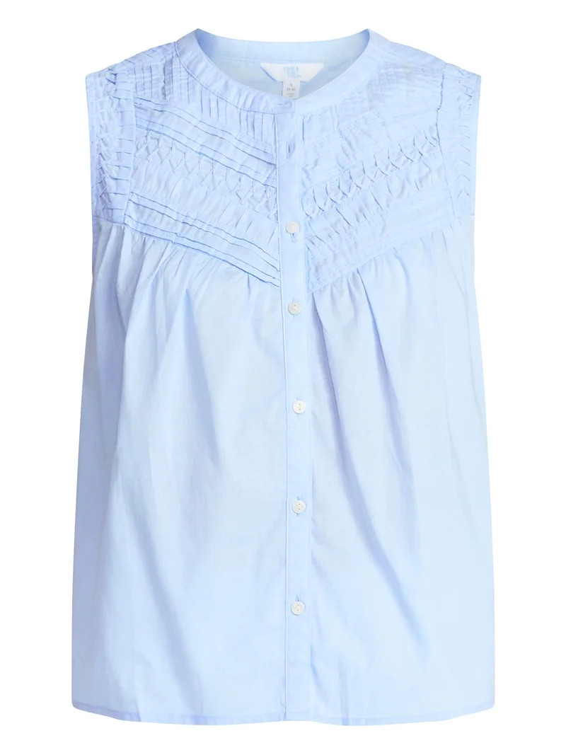 Time and Tru Women’s Pleated Cotton Sleeveless Top, Sizes XS-XXXL | Walmart (US)