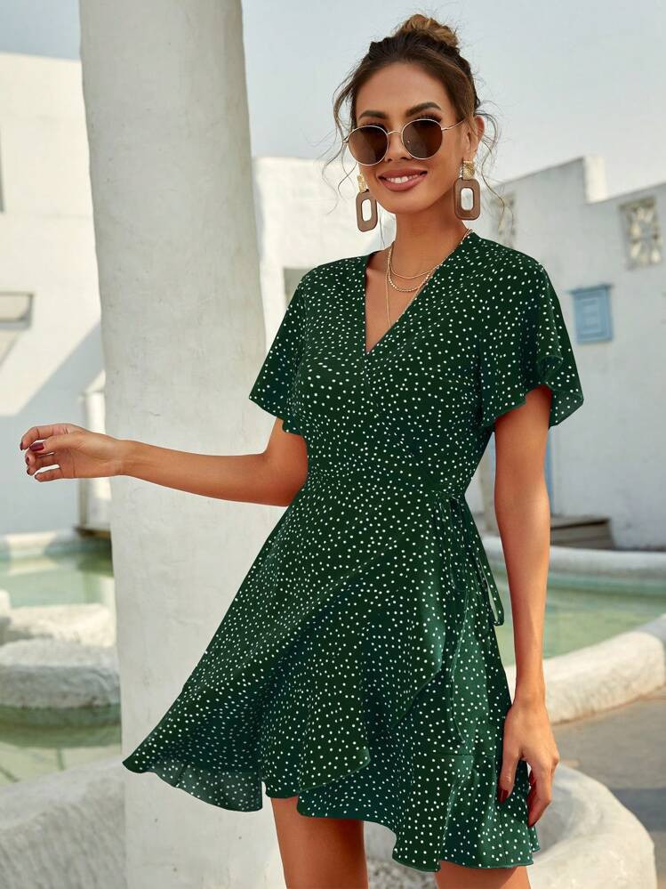 Breezaya Women's Polka Dot Ruffle Short Sleeve Dress | SHEIN