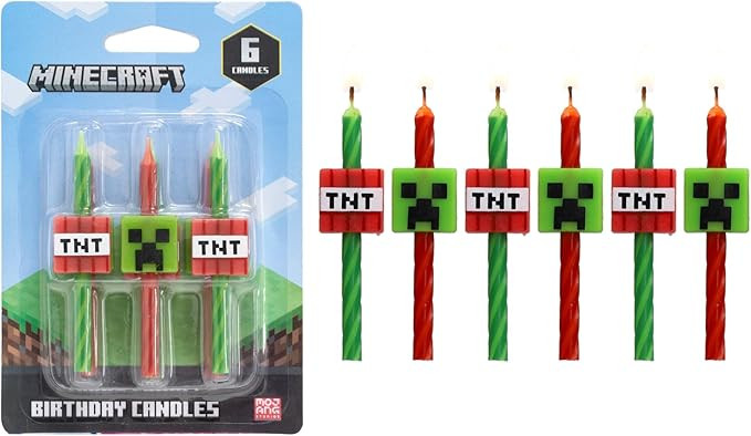 Minecraft Birthday Cake Candles | 6 Birthday Candles for Cake Decorations, Red & Green Striped Ca... | Amazon (US)