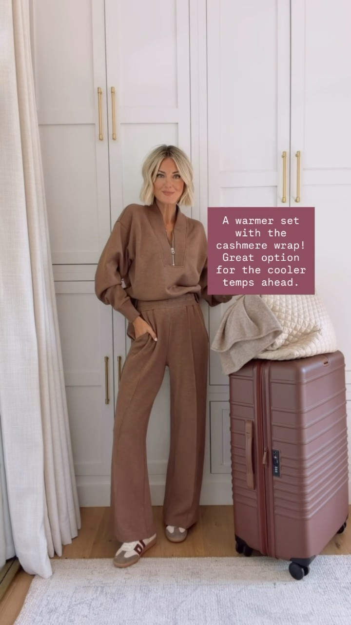 Another Varley set I’ve been loving is this one! This color is perfect for fall, and I love the wide leg pant! Wearing S!

Loverly Grey, travel outfit, airport outfit, matching set, lounge set, pullover, loungewear, Beis, luggage

#LTKSeasonal #LTKTravel