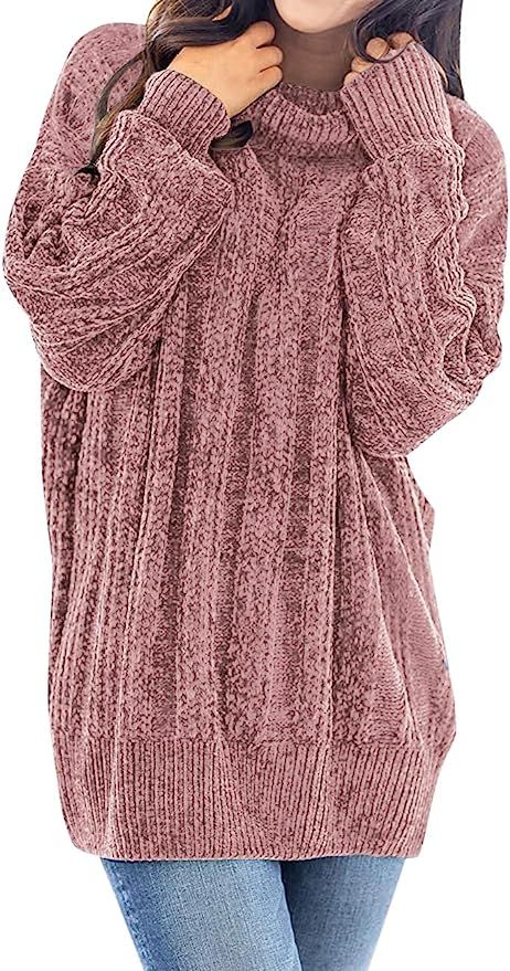 MEROKEETY Women's Long Sleeve Turtleneck Chunky Soft Chenille Velvet Tunic Sweater Pullover | Amazon (US)