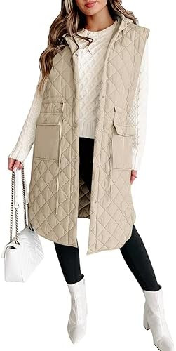 Tankaneo Women's Long Puffer Vest Sleeveless Hood Quilted Winter Outwear Warm Jackets Coats | Amazon (US)