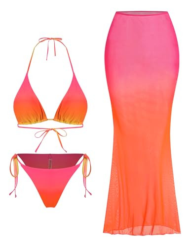 ZAFUL Womens 3pcs Swimsuit Floral Halter Triangle Bikini Top Tie Side Bottom with Long Sheer Cove... | Amazon (US)