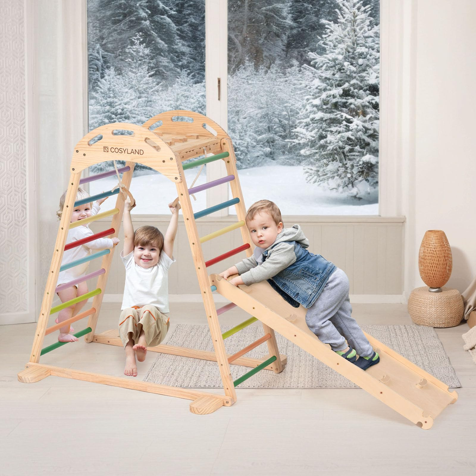 COSYLAND Indoor Playground Jungle Gym Playset for Kids, 7 in 1 Climbing Toys for Toddlers with Sl... | Amazon (US)