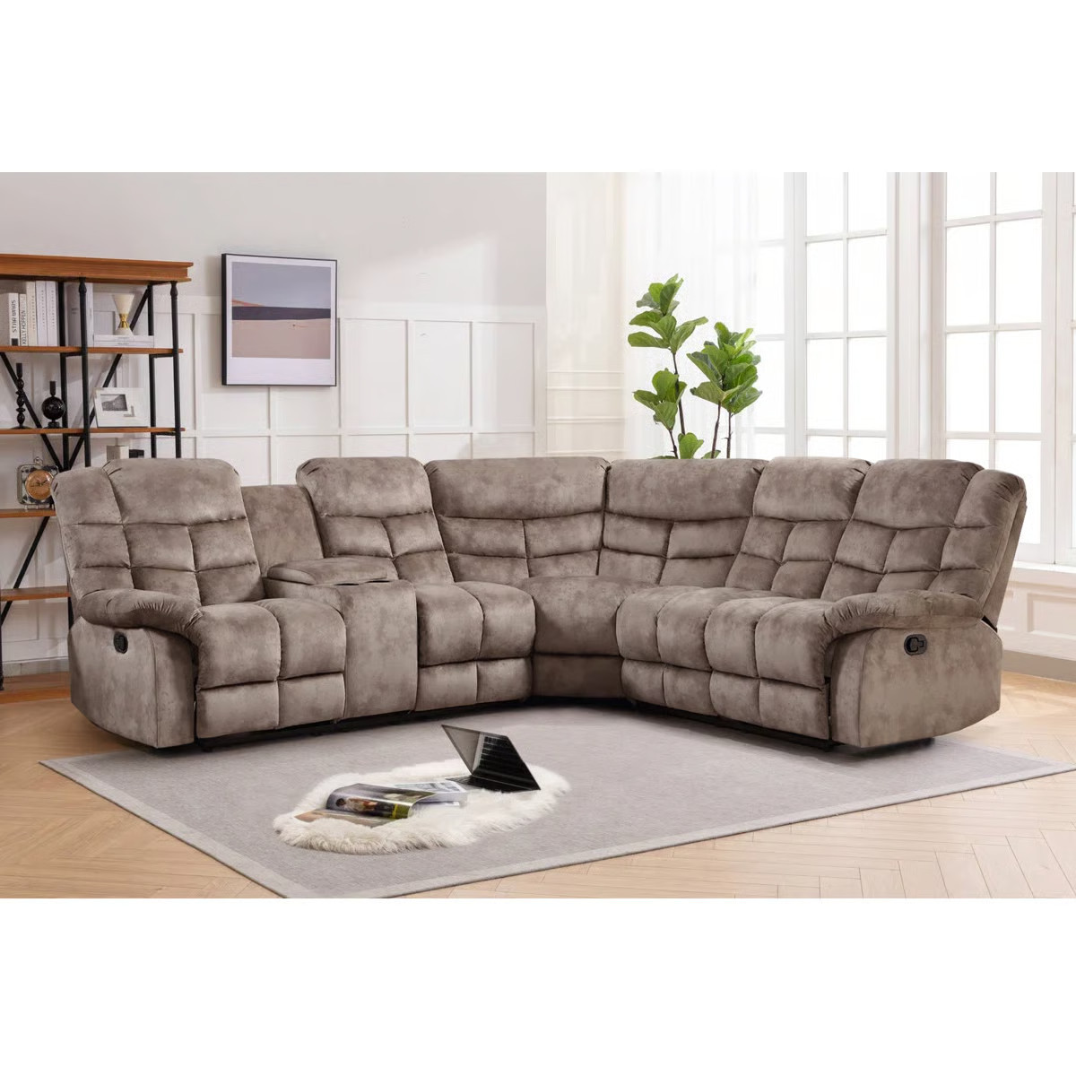 3-Piece Modern And Upholstered Soft Manual Reclining Sectional With Cupholders And Storage | Wayfair North America