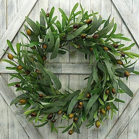 AMF0RESJ 20 inches Artificial Green Olive Wreath Greenery Wreath with Olive Leaves,Olive Bean for... | Amazon (US)