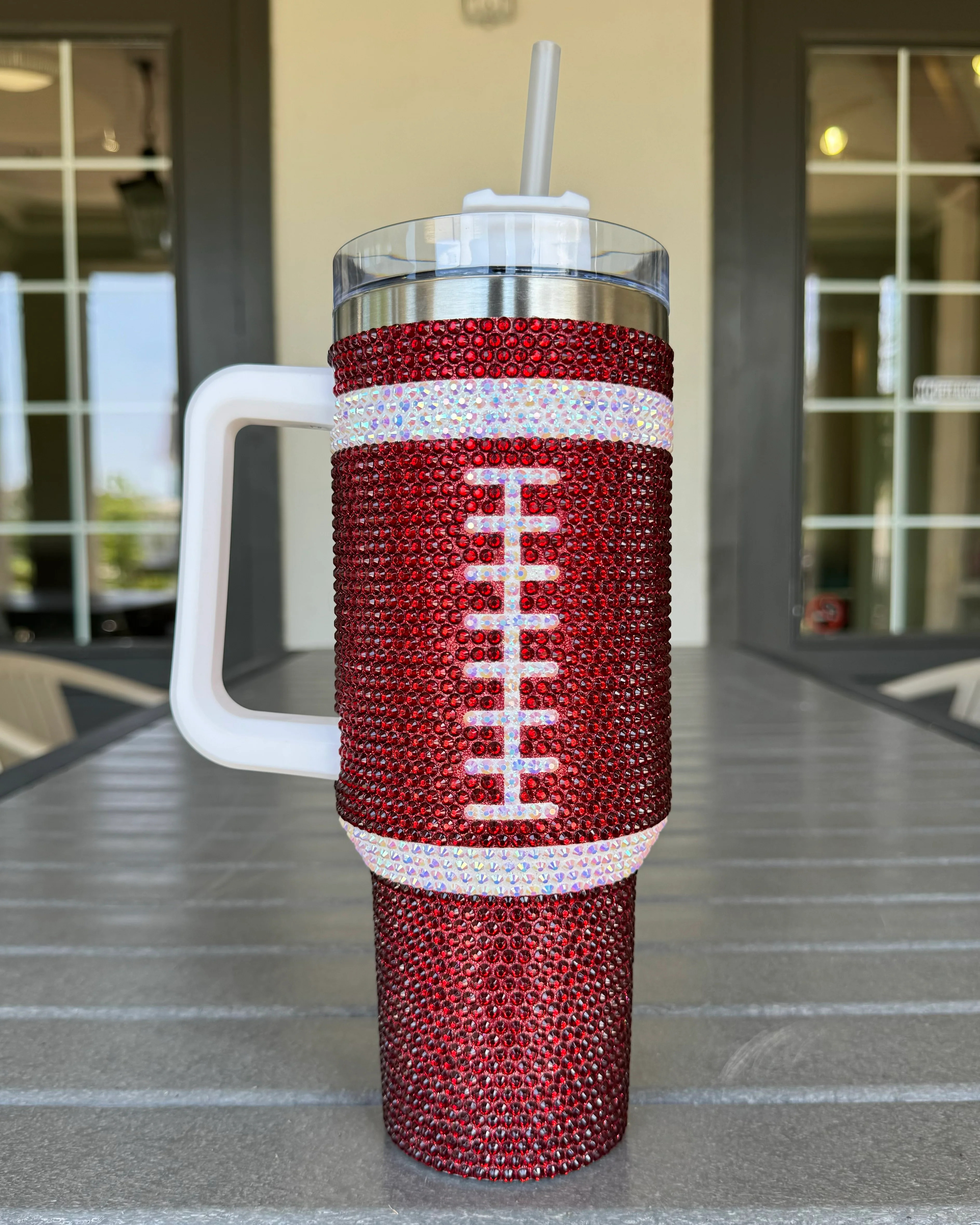 Crystal BURGUNDY/MAROON "Team Spirit" FOOTBALL 40 Oz. Tumbler | Live Love Gameday® Apparel | Live Love Gameday®