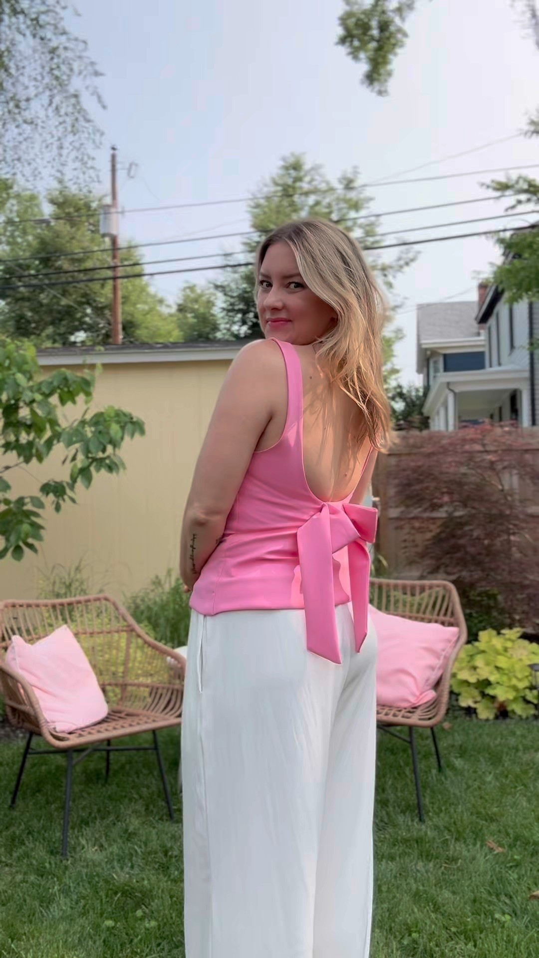 Love this low back too with a bow! Wide leg pants are super comfy for spring special events and casual outfits!

#LTKFindsUnder50 #LTKPetite #LTKSummerEdit