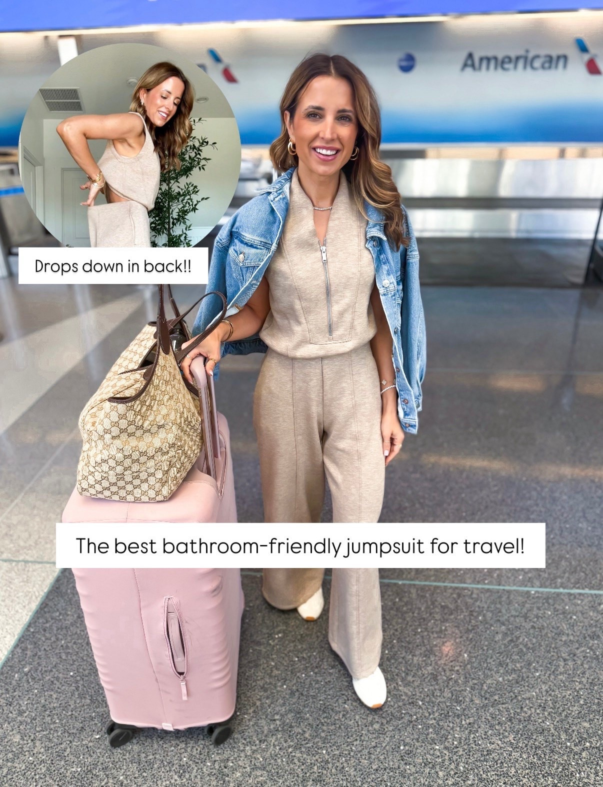 My travel outfit of the day! Airport outfit. This is the best bathroom-friendly jumpsuit for travel! Has an open-back so you can easily use the restroom and the fabric is so soft! I love wearing this to the airport! Wearing XS petite. Code LISAMARIEXSPANX for 15% off first purchase + free shipping, excluding sales @Spanx  #spanxpartner

#LTKootd #LTKTravel #LTKPetite