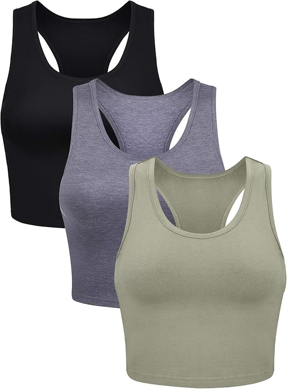 3 Pieces Crop Tops for Women, Workout Tops Basic Cropped Tank Tops Sleeveless Racerback Sports Gym C | Amazon (US)