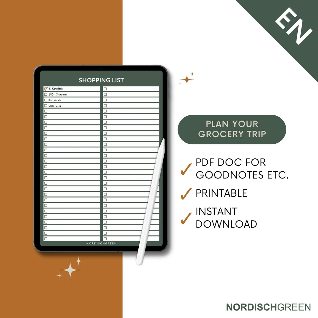 Digital SHOPPING LIST, Grocery List Printable Template, Food Shopping List A4 + Letter, Instant D... | Etsy (DACH)