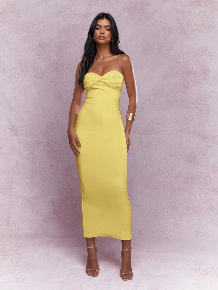MISSGUIDED Twist Knot Detail Jersey Bandeau Bodycon Maxi Dress | SHEIN