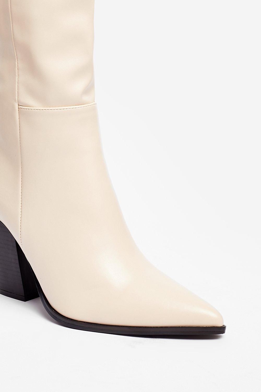 Faux Leather Western Knee High Heeled Boots | Nasty Gal (US)