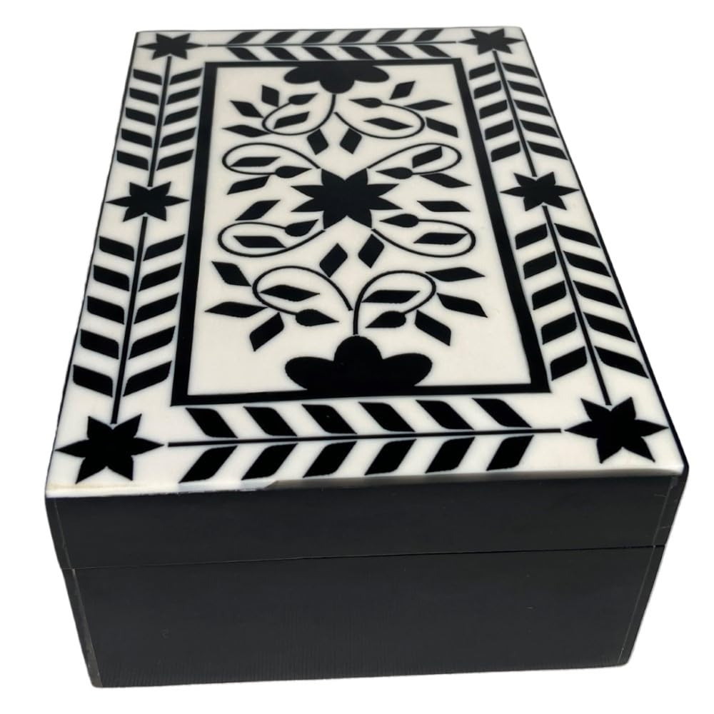 collectiblesBuy Handmade White Floral Inlay Wooden Jewelry Box – Rectangular Keepsake Organizer... | Amazon (US)