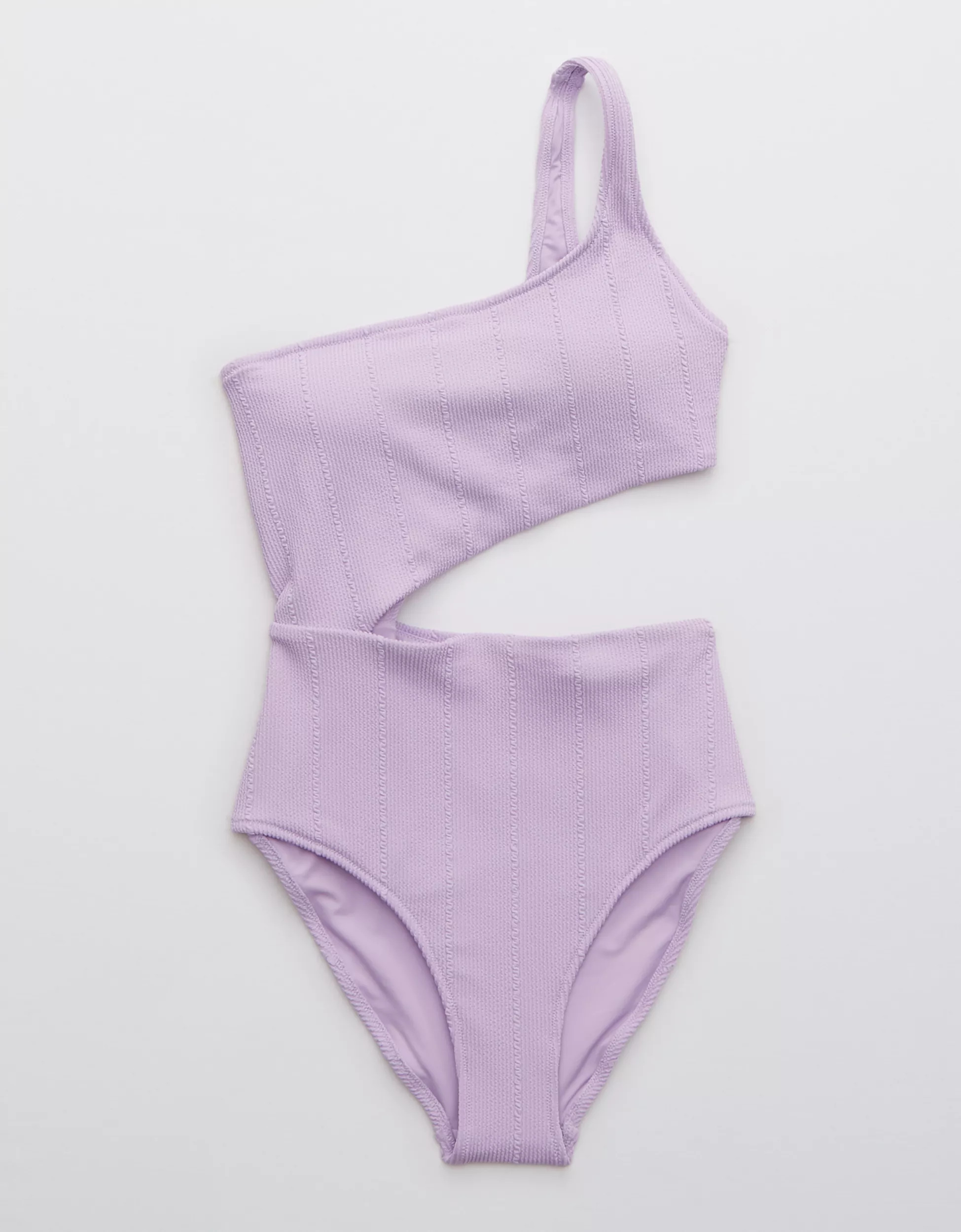 Aerie Crinkle Asymmetrical Cut Out One Piece Swimsuit | American Eagle Outfitters (US & CA)