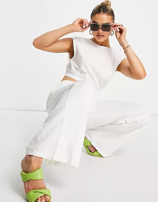 Pretty Lavish relaxed matching pants with elastic waist in off-white | ASOS (Global)