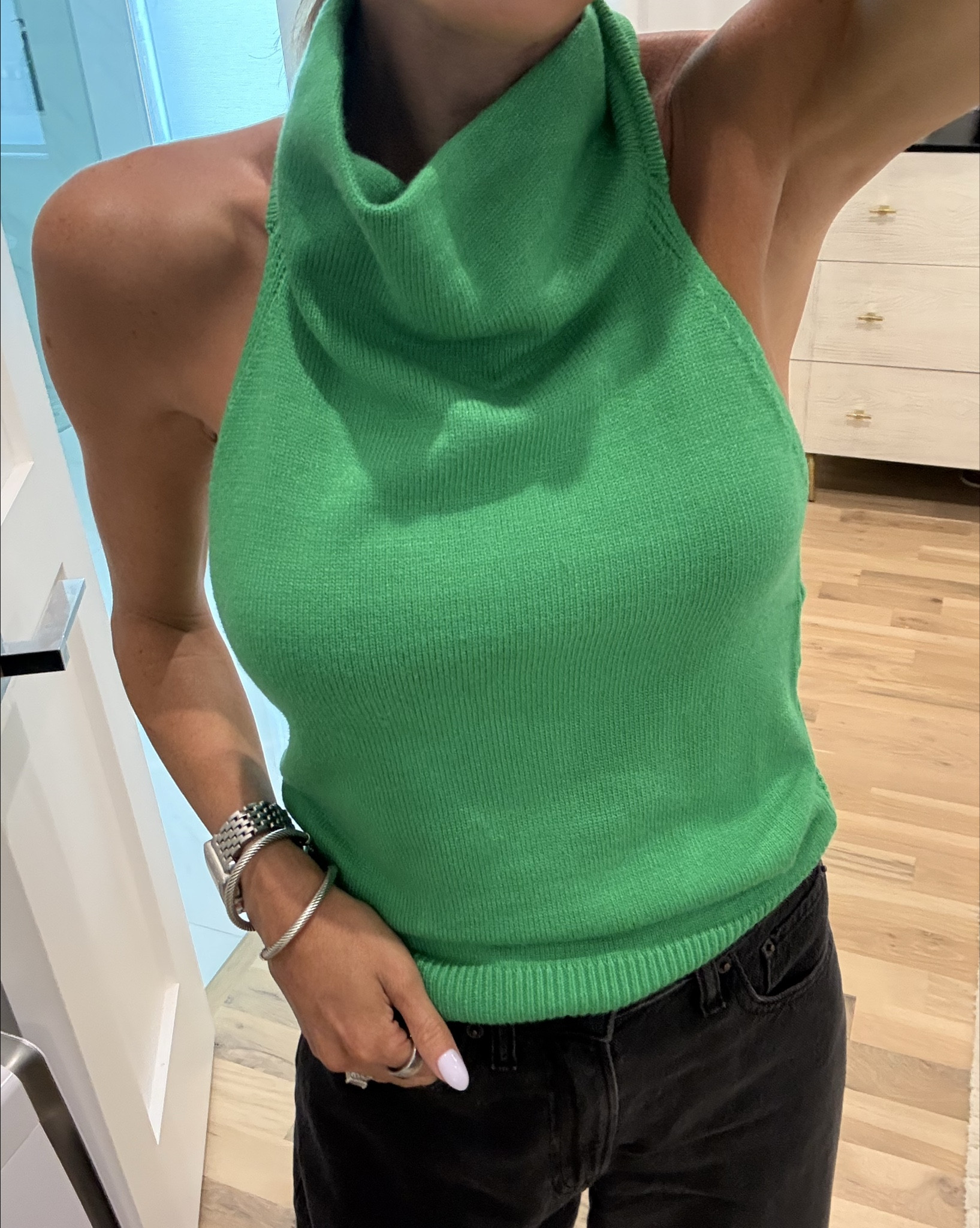 Green halter top for spring wearing smallest size look so high end 

#LTKootd #LTKPetite