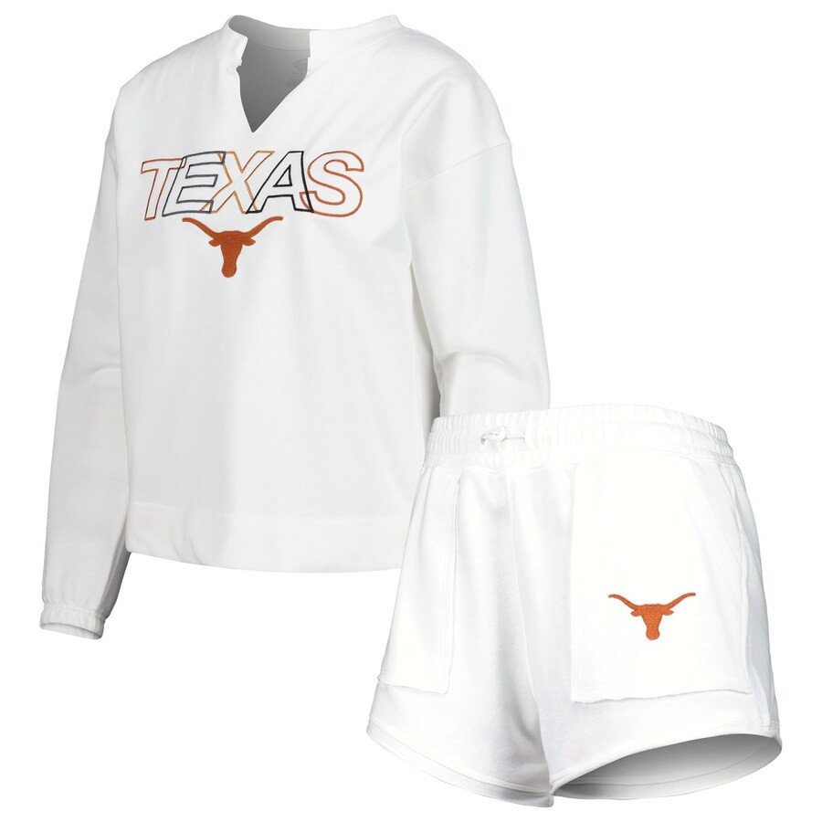 Texas Longhorns Concepts Sport Women's Sunray Notch Neck Long Sleeve T-Shirt & Shorts Set - White | Fanatics