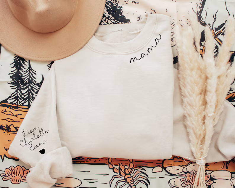 Custom Mama Sweatshirt with Children Name on Sleeve, Crewneck or Hoodie, Custom Neck and Sleeve D... | Etsy (US)