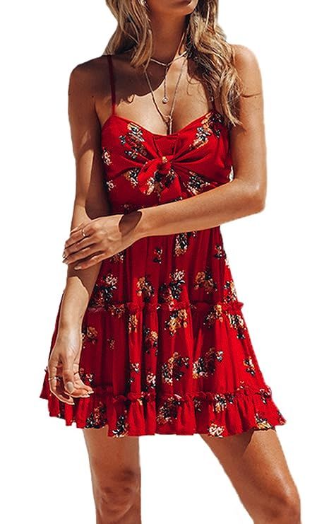 Hibluco Women's Sexy Halter A-line Floral Bow Knot Dress | Amazon (US)