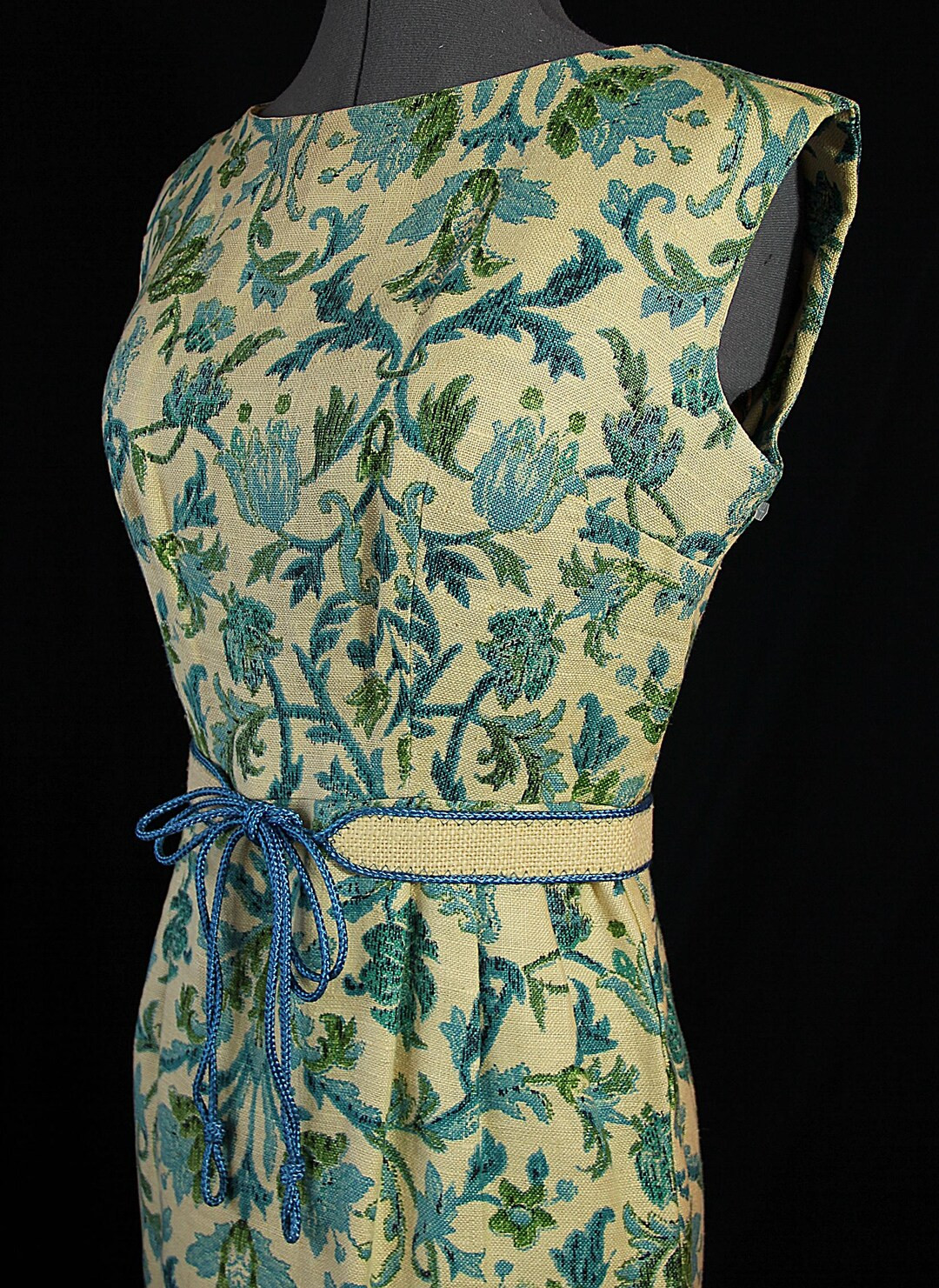 60s Henry Rosenfeld Dress, Wiggle Dress, Floral, Belted, Linen, Designer Vintage - Etsy | Etsy (US)