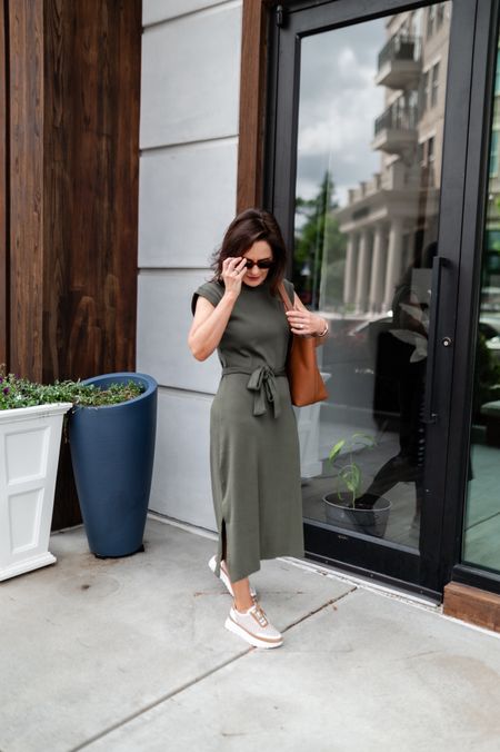 Petite midi tshirt dress that is perfect for hot days you don’t want to wear shorts.  Comes in three neutral colors.  Wearing PXS and fits TTS.

Paired with athleisure shoes and a leather tote for errand day. Use code SAS10 for 10% off the fashion sneakers.
#ltkpetite #petite

#LTKShoeCrush #LTKOver40 #LTKStyleTip