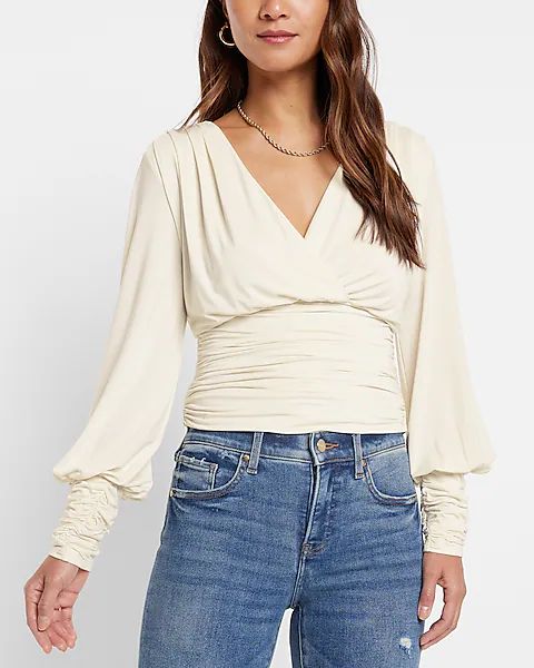 Silky Faux Wrap Ruched Top | Express