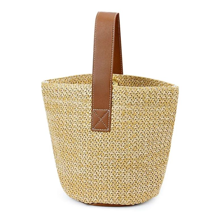 BadPiggies Women Straw Tote Handbag Vintage Woven Bucket Satchel Beach Hobo Bag (Khaki) | Walmart (US)
