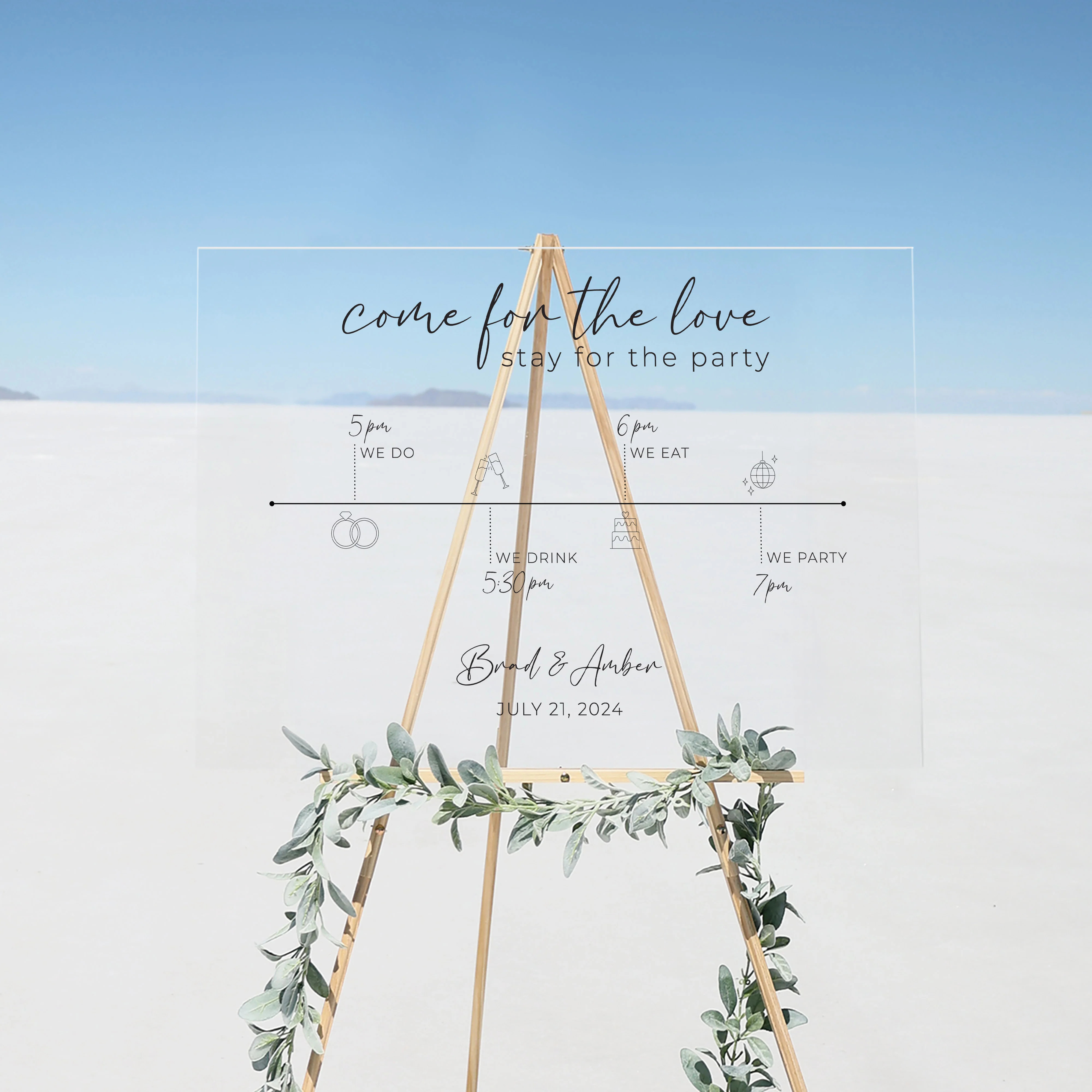 Clear Acrylic Wedding Timeline | Horizontal Olivia | Circle and Square Decor 