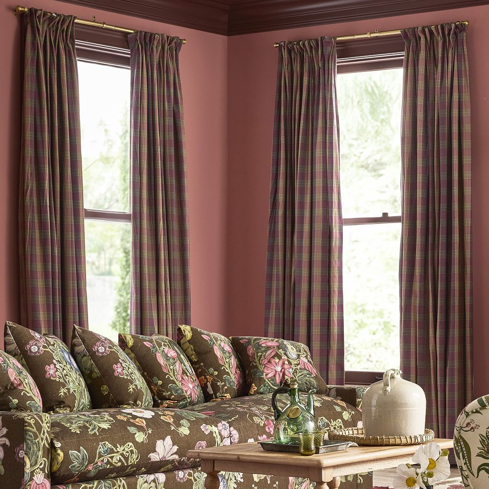 Pink Plaid Pleated Woven Drape | GreenRow
