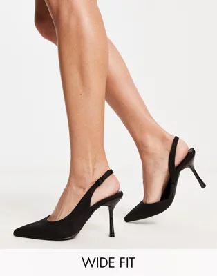 ASOS DESIGN Wide Fit Simmer slingback stiletto mid shoes in black | ASOS (Global)