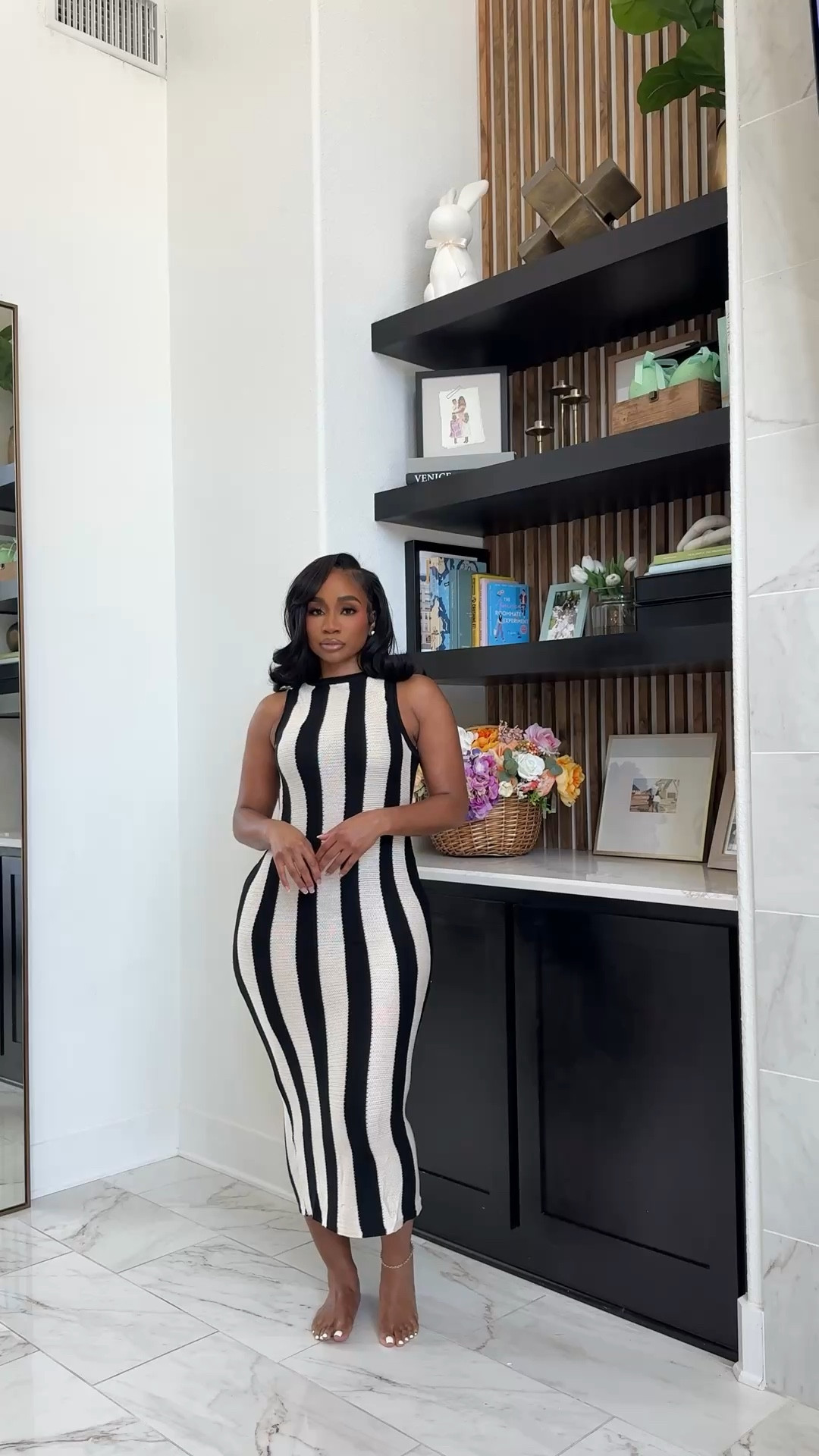 Under $50 black and white striped midi dress!

#LTKMidsize #LTKootd