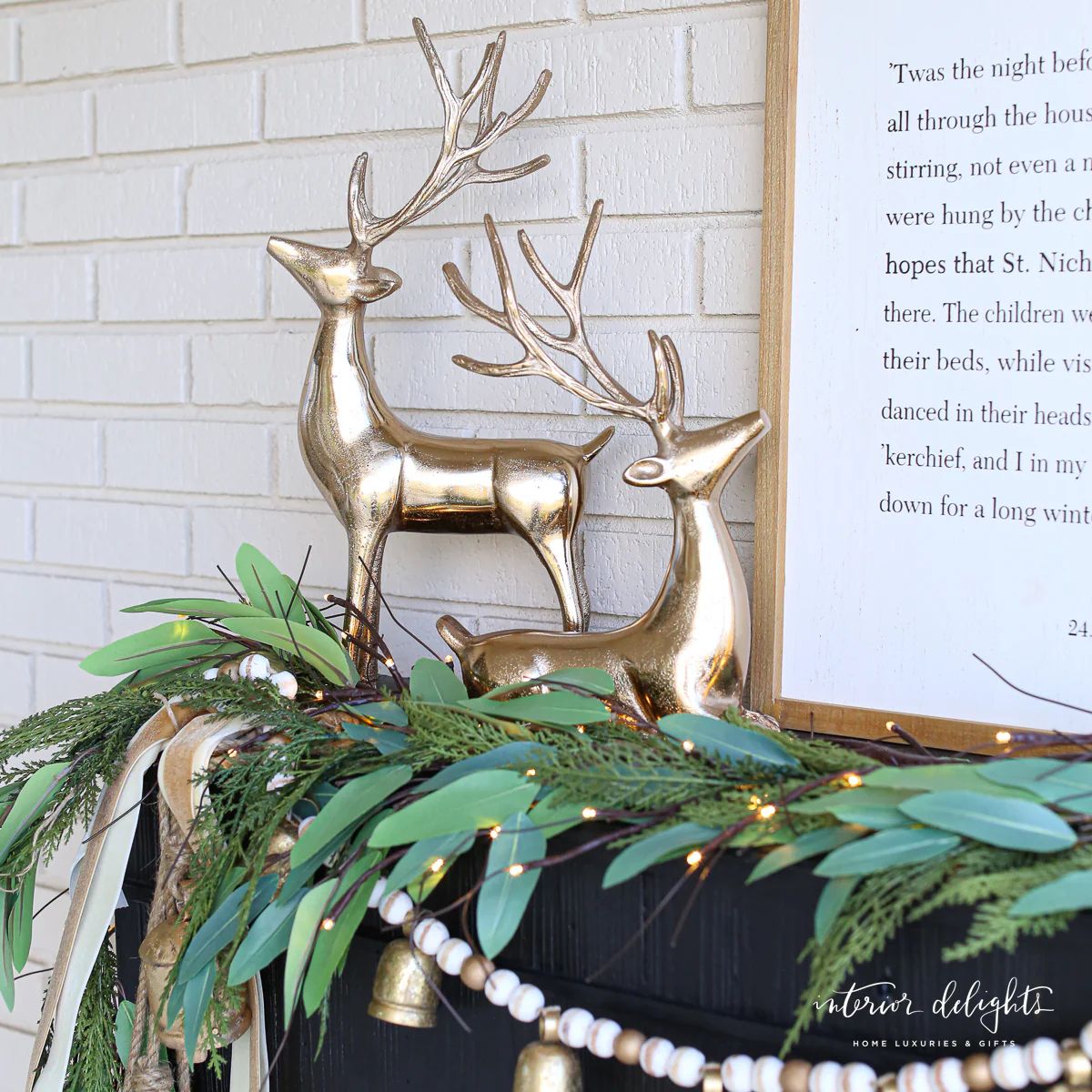 18" and 13.5" Gold  Reindeer: 2 Styles- Standing or Resting *Final Sale* | Interior Delights