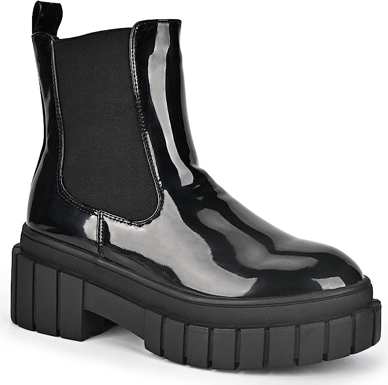 READYSALTED Women's Ankle Low Heel Platform Chunky Sole chelsea Slip On Boots(HONGO1 & HUNCH1) | Amazon (US)