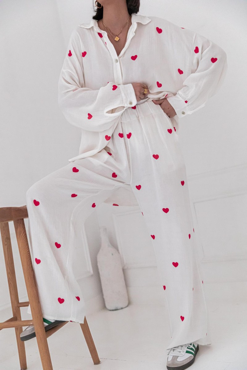 ALIZÉ Rouge - Pantalon Coeurs gaze de coton | Pretty Wire