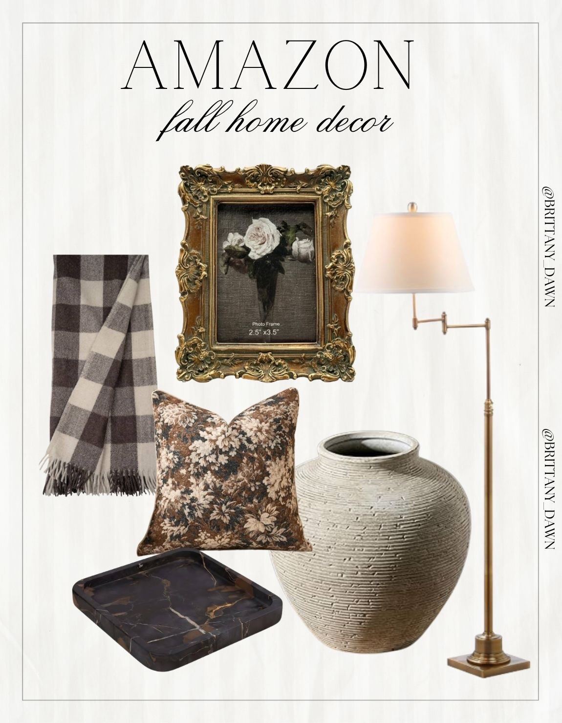 Cozy up your space for the new season with these gorgeous Amazon home finds! I love adding warm textures like this plaid throw blanket, a floral accent pillow, and a large textured ceramic vase to instantly elevate a room.

I styled them with a vintage gold frame, a dark marble tray, and a classic brass floor lamp. 🪔 

#LTKhome #AmazonHome #FallHomeDecor #CozyVibes #InteriorStyling #HomeFinds #AutumnDecor #DecorInspo #BrittanyDawn

#LTKHome #LTKSeasonal