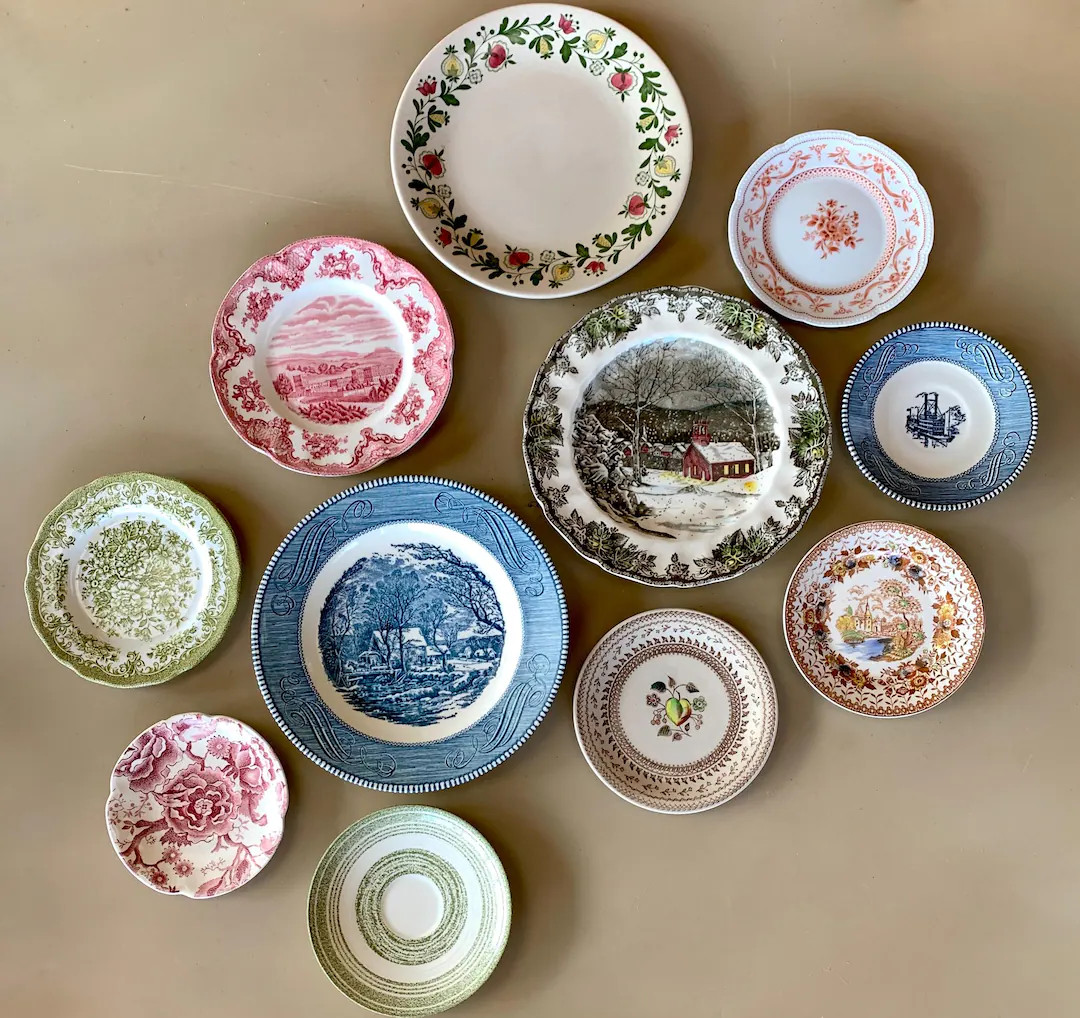 Mismatched Vintage Transferware Plates, Vintage Plate Gallery Wall Collection, China Display Wall... | Etsy (US)