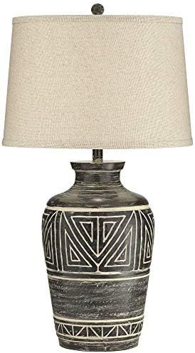 Miguel Rustic Southwestern Style Table Lamp Earth Tone Jar Linen Fabric Drum Shade Decor for Living  | Amazon (US)