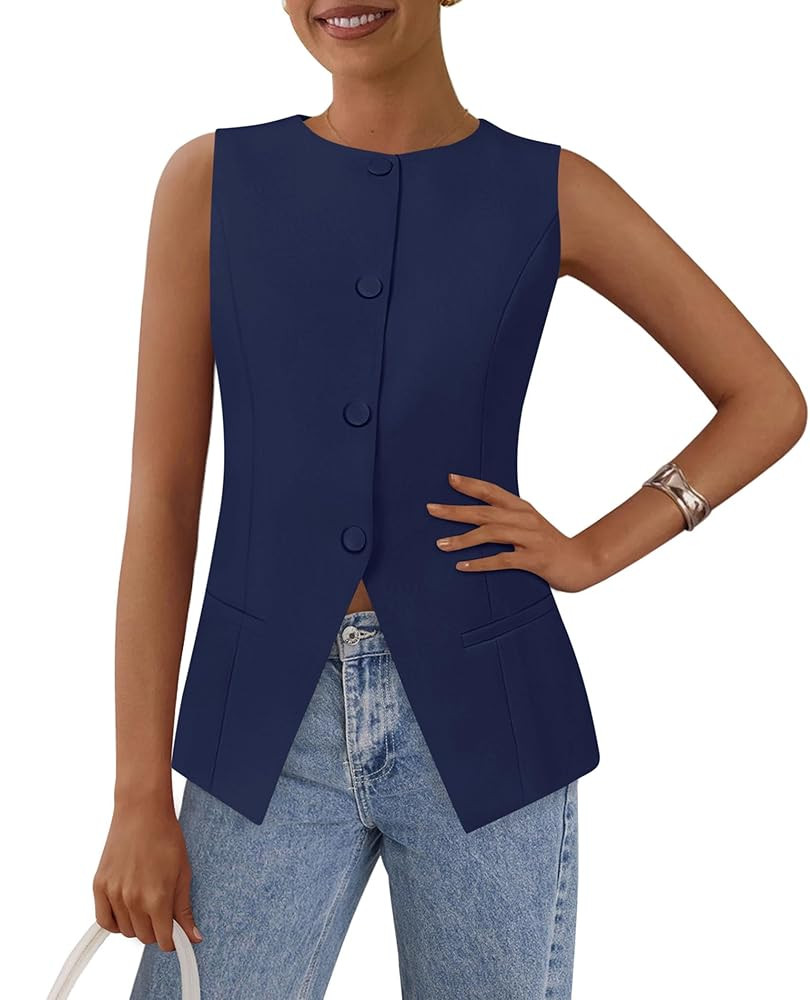 PRETTYGARDEN Women's Summer Suit Vest Tops 2025 Dressy Business Casual Sleeveless Button Down Tre... | Amazon (US)